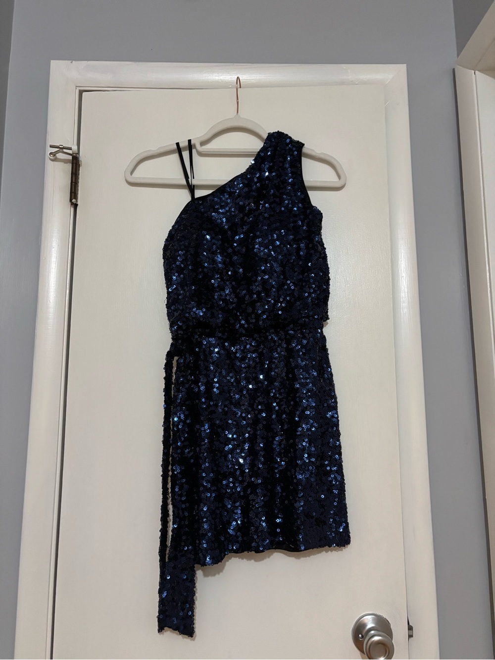 Navy One-Shoulder Sequin Party Dress